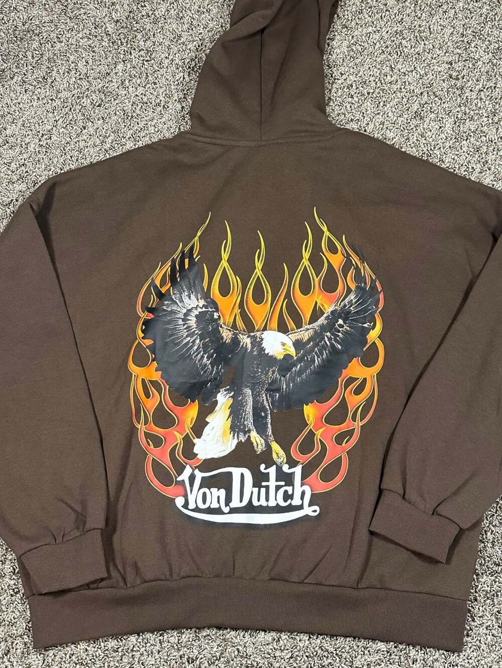 Von Dutch Zip Up Hoodie Size XL Brown Eagle Flame Graphic